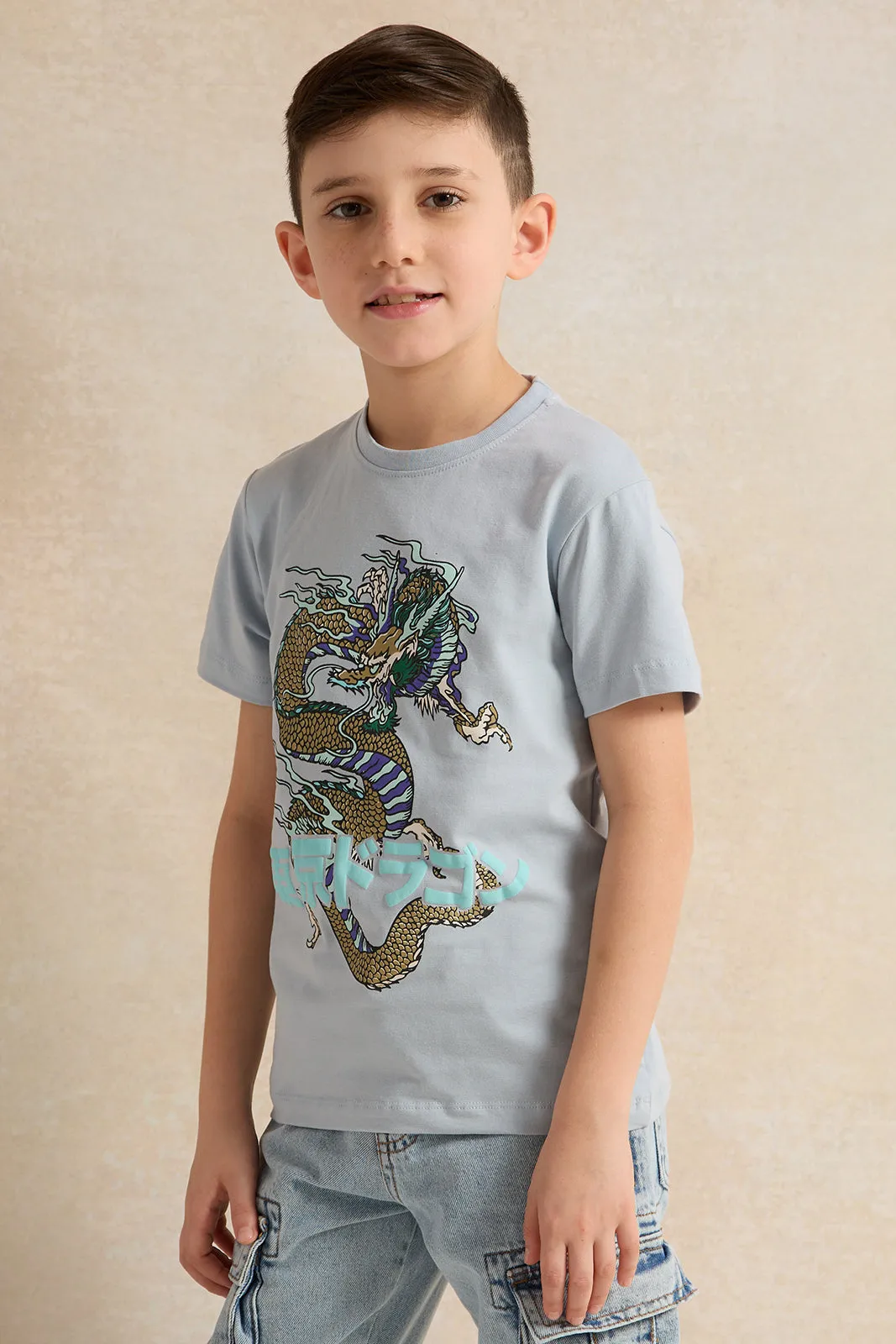 Boys Blue Print Round Neck T-Shirt sold by Redtag