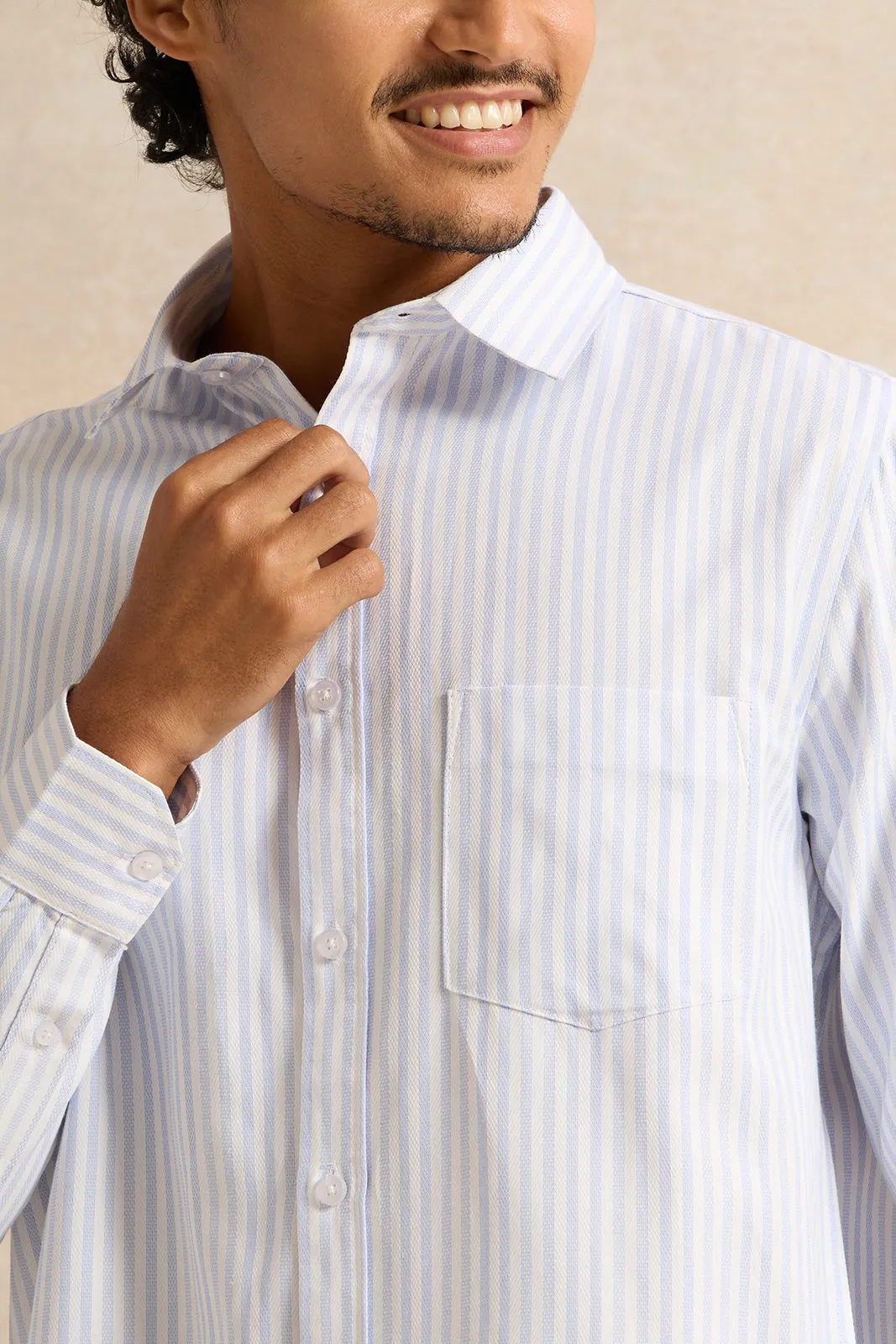 Men Blue Mandarin Casual Shirt sold by Redtag product image thumbnail 4