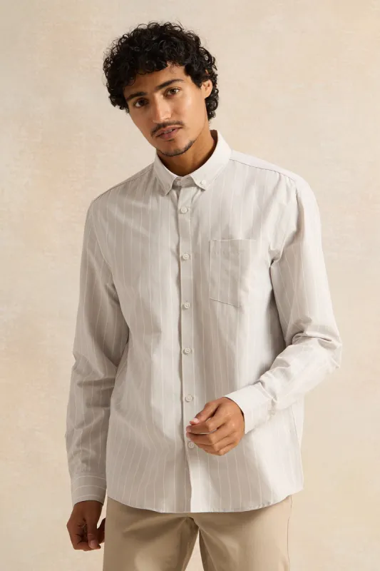Men Grey Mandarin Casual Shirt made by Redtag