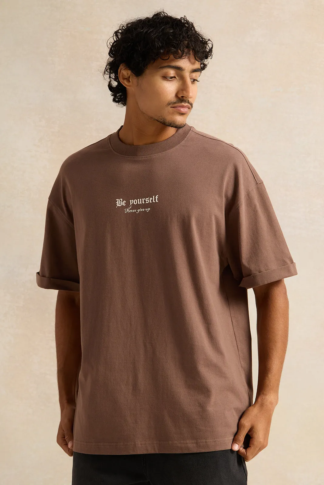 Men Brown Print T-Shirt sold by Redtag