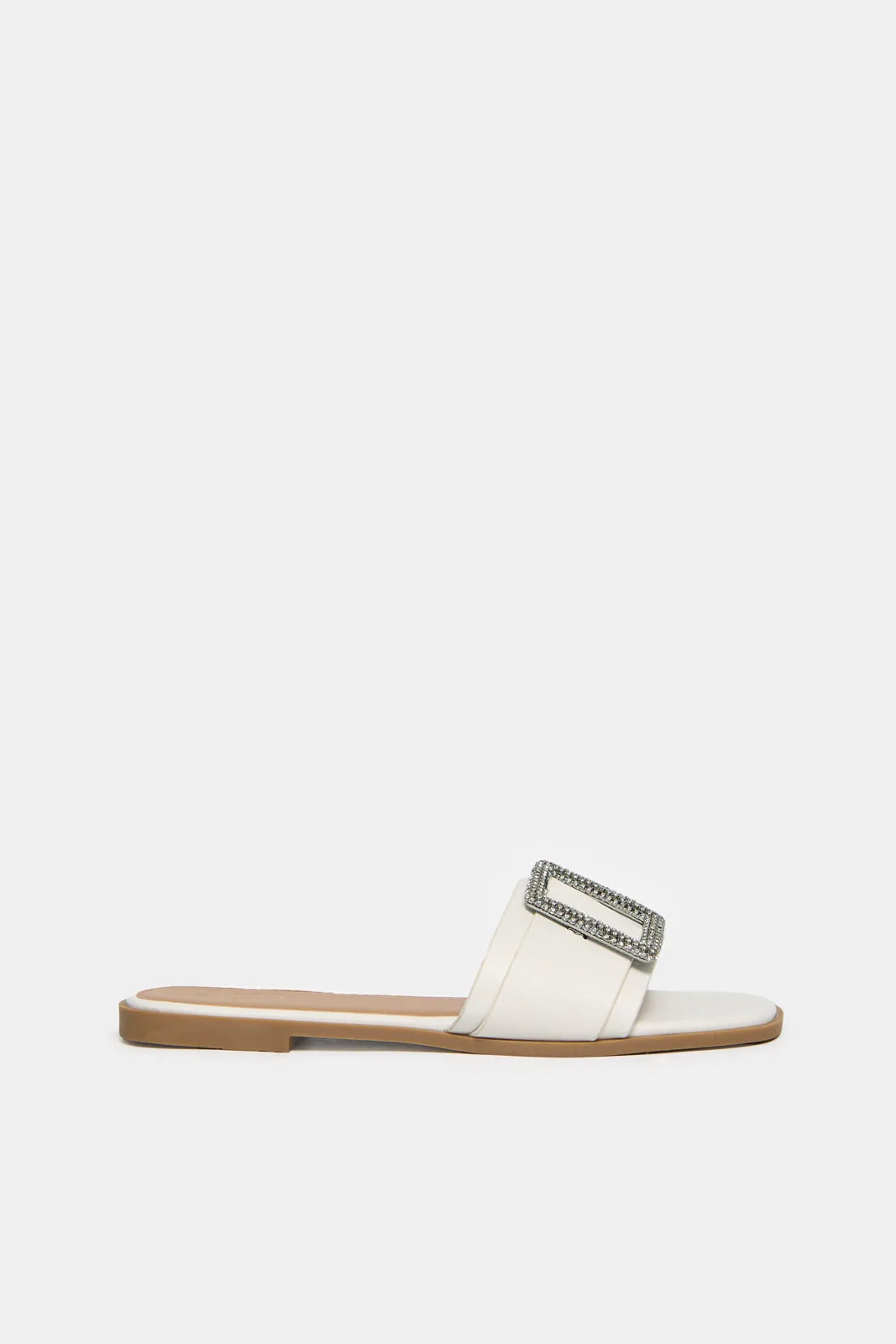 Women White Buckle Trim Mule sold by Redtag