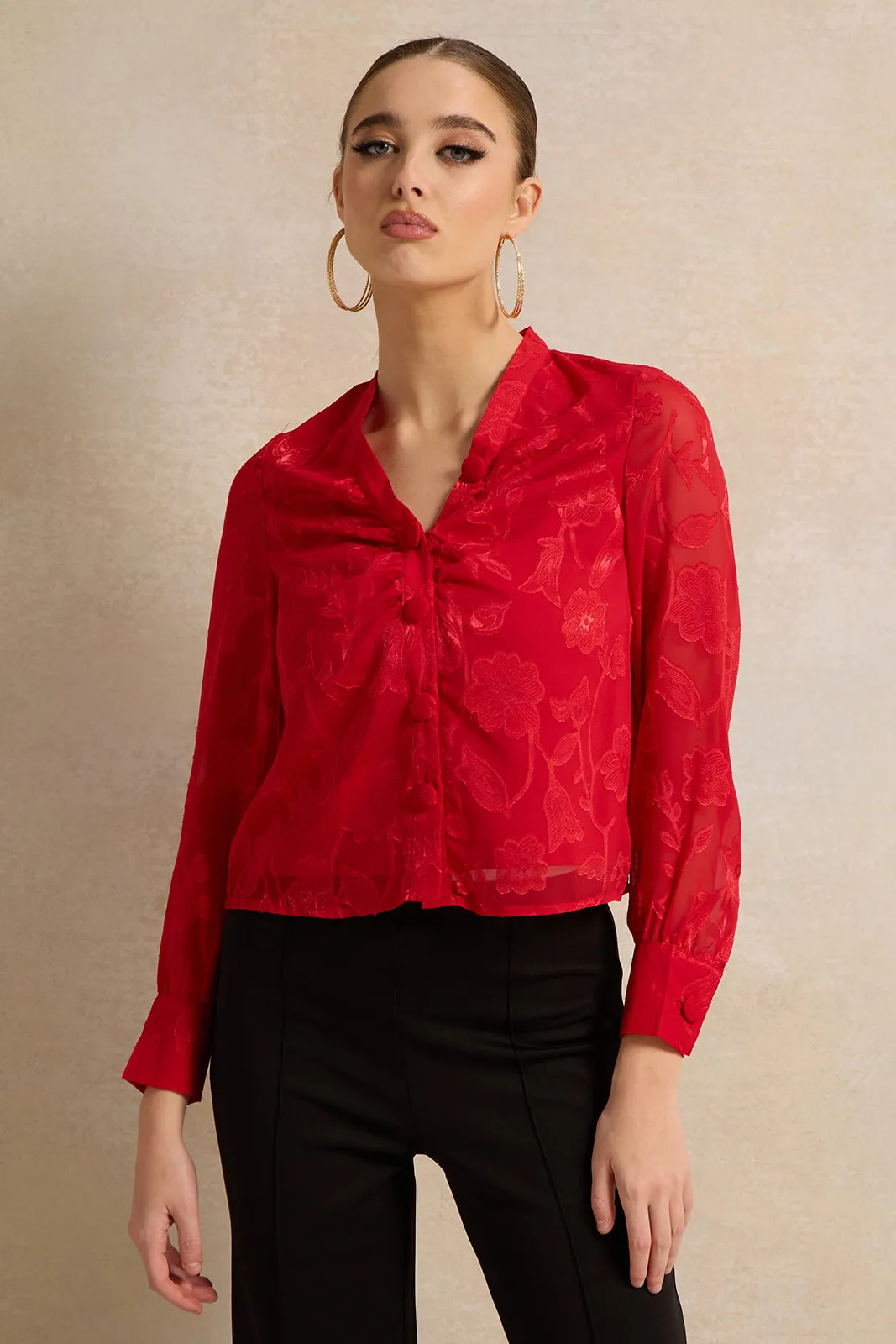 Women Red Front Rushing Blouse sold by Redtag