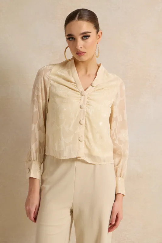 Women Beige Front Rushing Blouse sold by Redtag