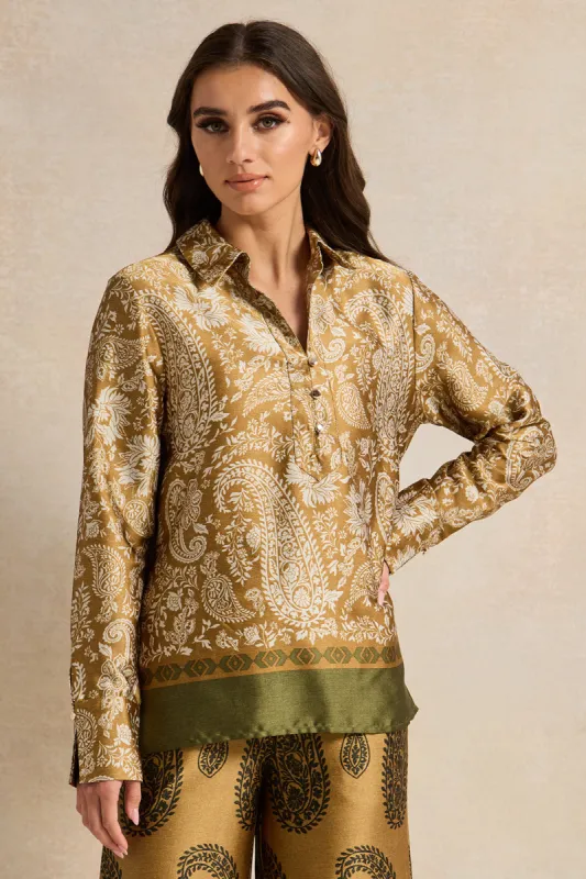 Women Olive Printed Collared Blouse sold by Redtag
