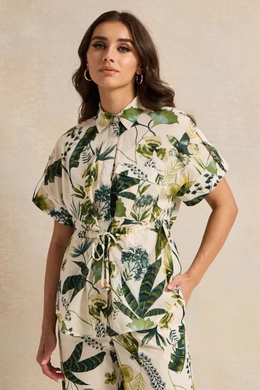 Women Beige Printed Belted Waist Shirt sold by Redtag