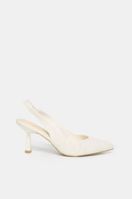 Women Beige Embellished Slingback sold by Redtag