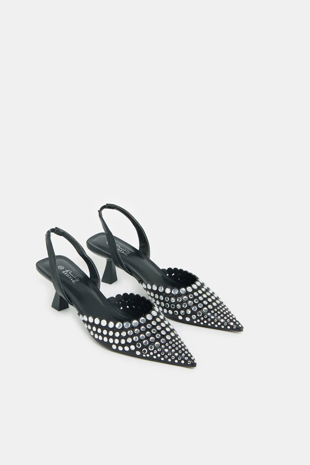 Women Black Slingback Mule With Rhinestones sold by Redtag product image thumbnail 2