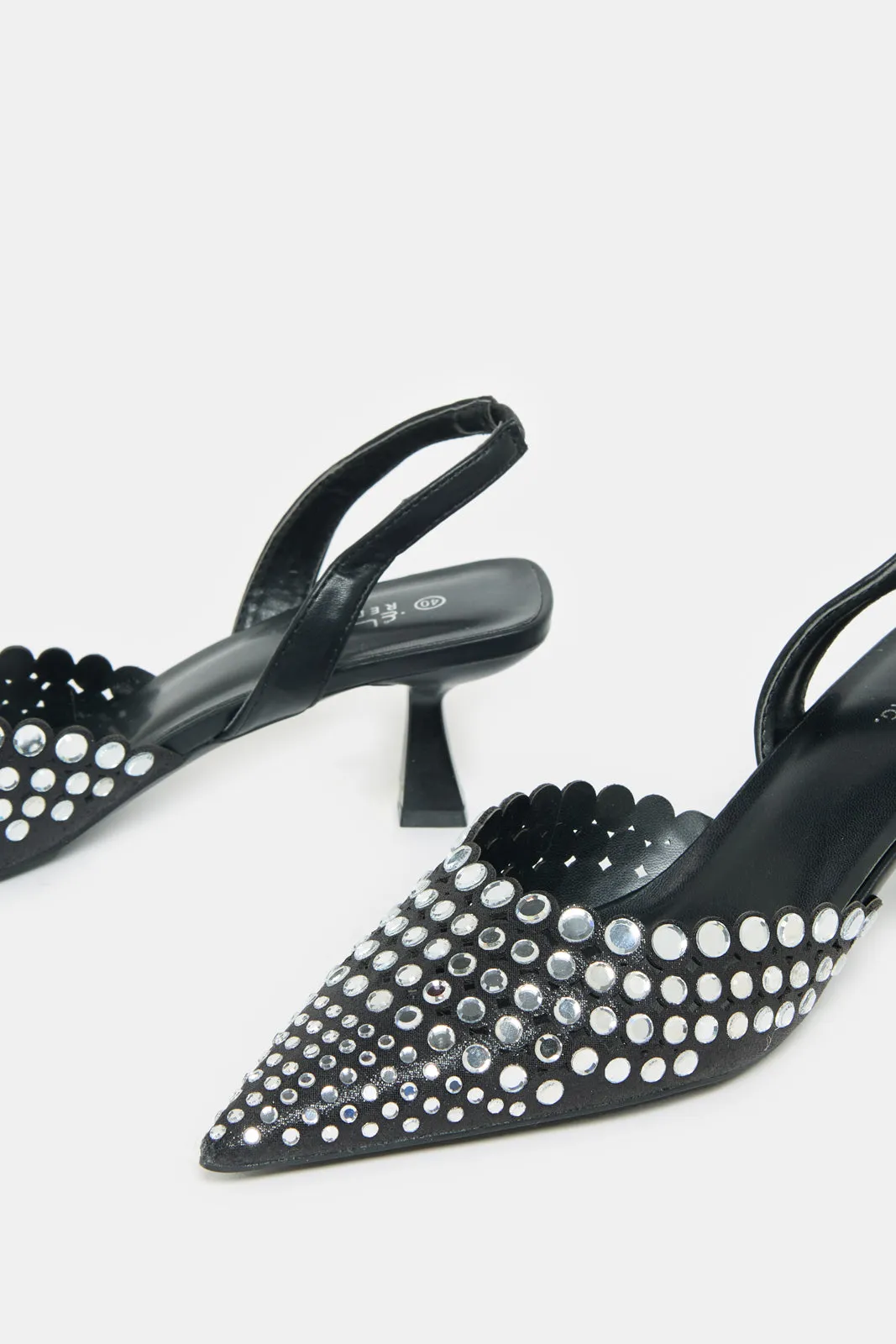 Women Black Slingback Mule With Rhinestones sold by Redtag product image thumbnail 3