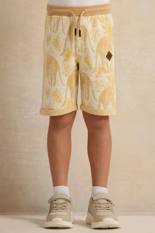 Boys Yellow Tiger Jacquard Shorts sold by Redtag