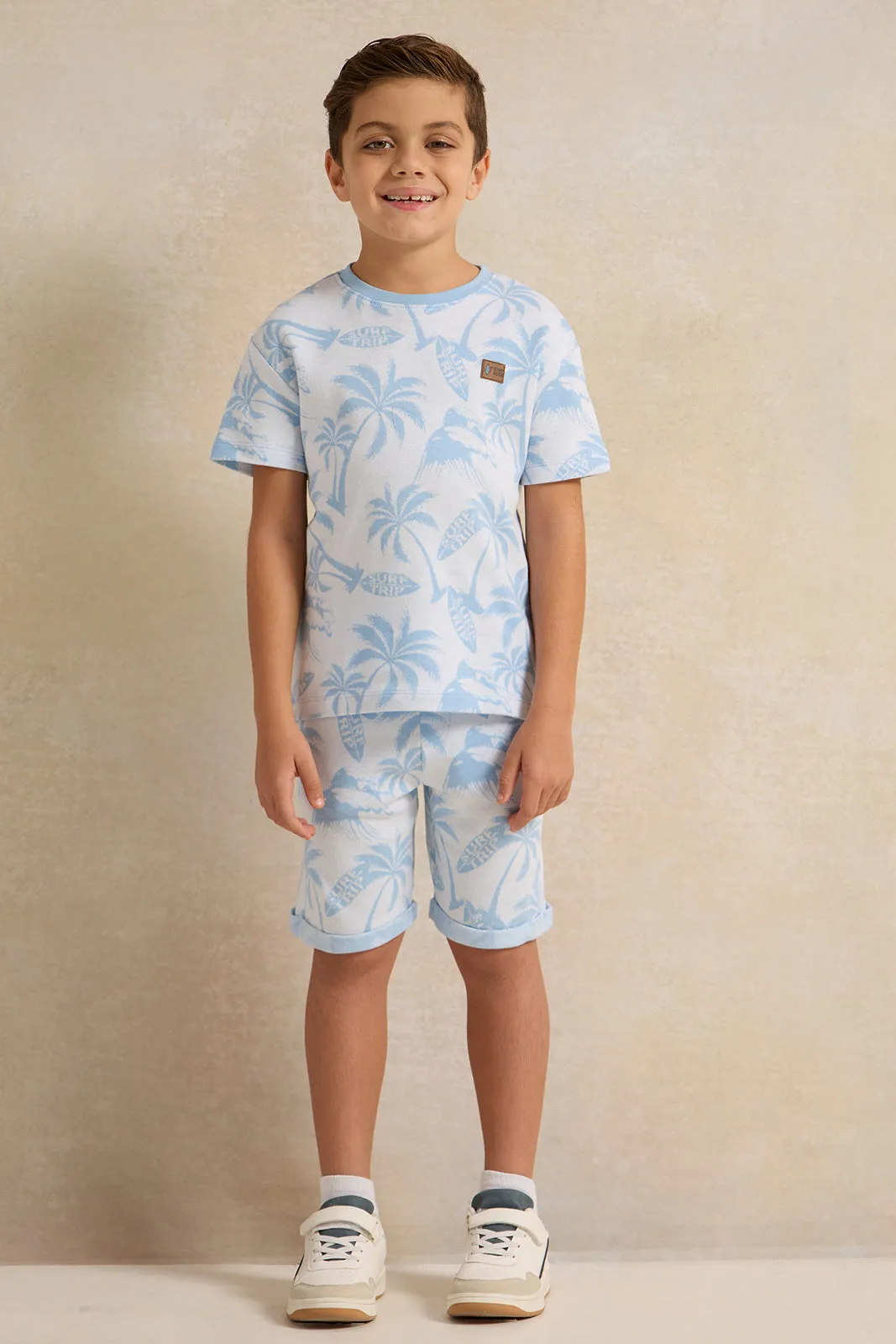 Boys Blue Waves Tree Jacquard Shorts sold by Redtag product image thumbnail 2