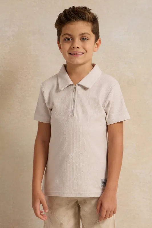Boys Grey Polo Shirt With Zipper sold by Redtag