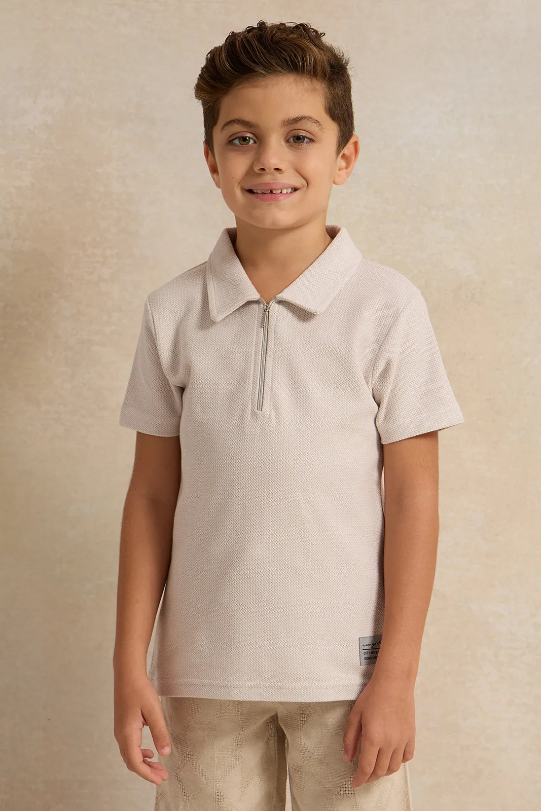 Boys Grey Polo Shirt With Zipper sold by Redtag