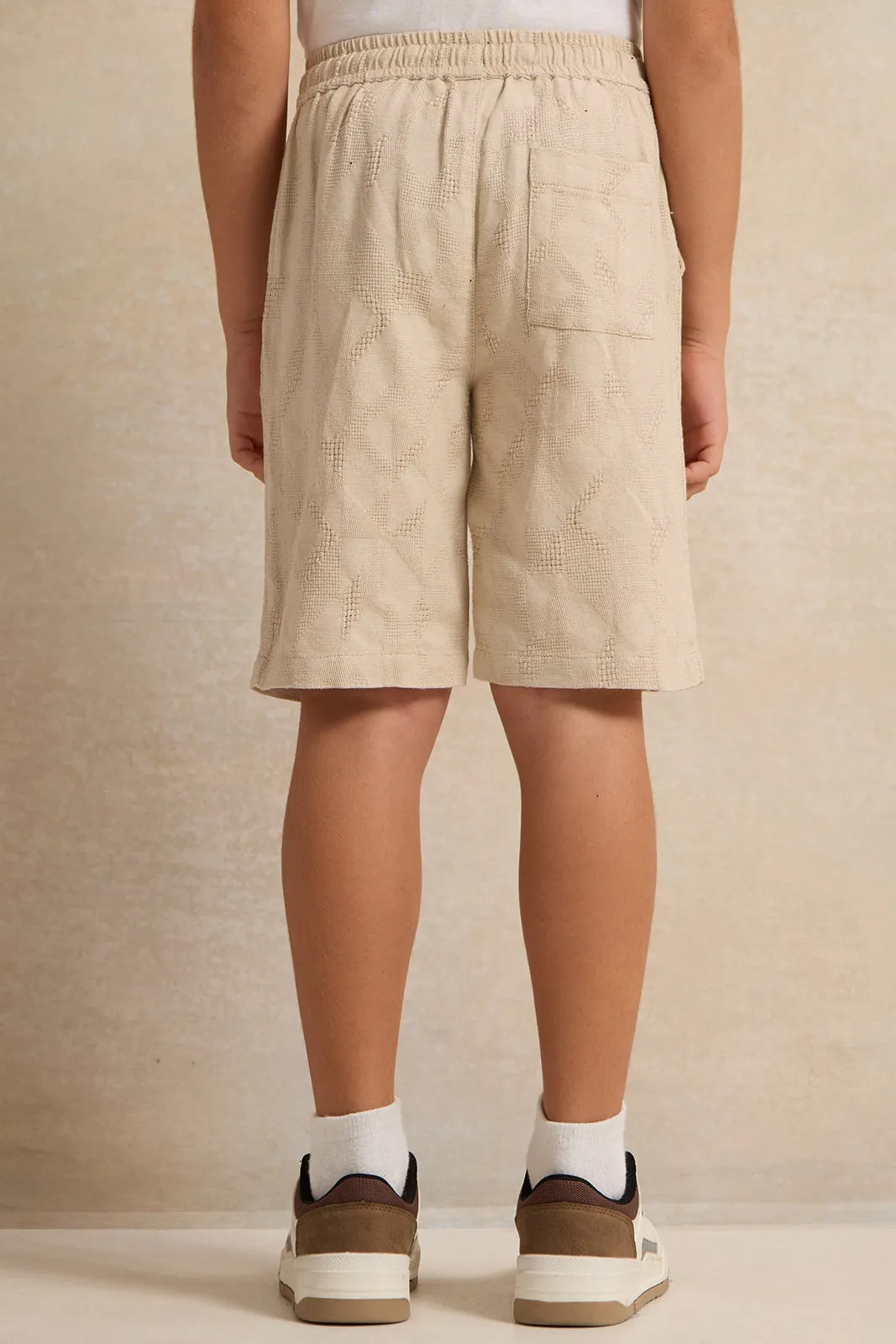 Boys Beige Jacquard Shorts sold by Redtag product image thumbnail 3