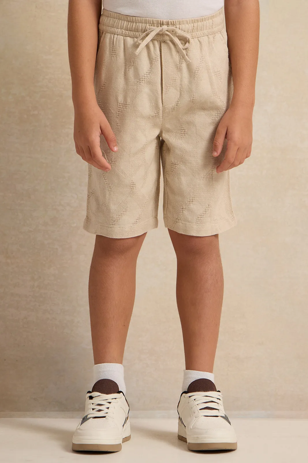Boys Beige Jacquard Shorts sold by Redtag
