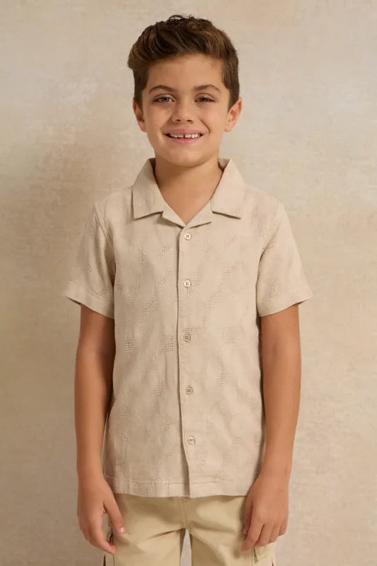 Boys Beige Jacquard Short Sleeve Shirt sold by Redtag