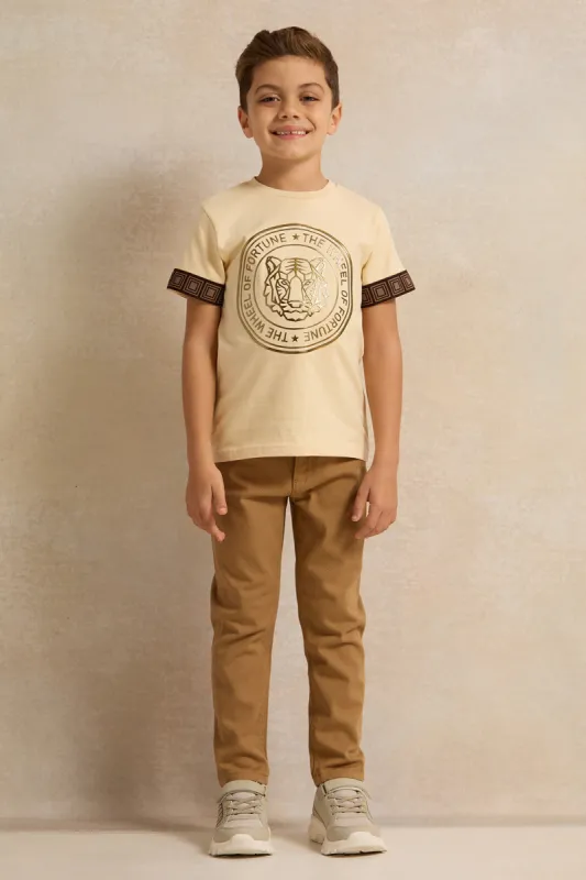 Boys  Beige  Printed T-Shirt sold by Redtag