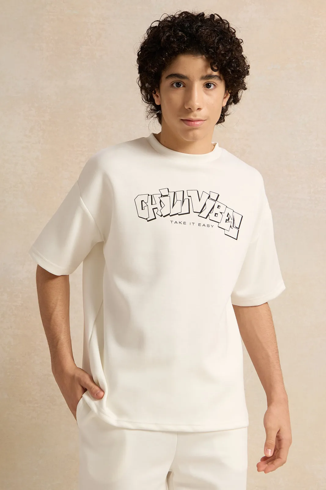Senior Boys White Printed T-shirt sold by Redtag