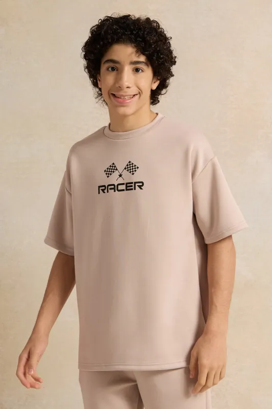 Senior Boys Beige Printed T-shirt sold by Redtag