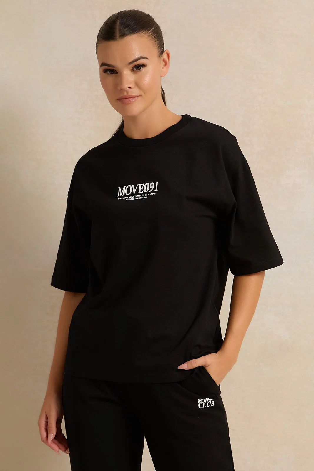 Women Black Drop Shoulder Printed T-Shirt sold by Redtag