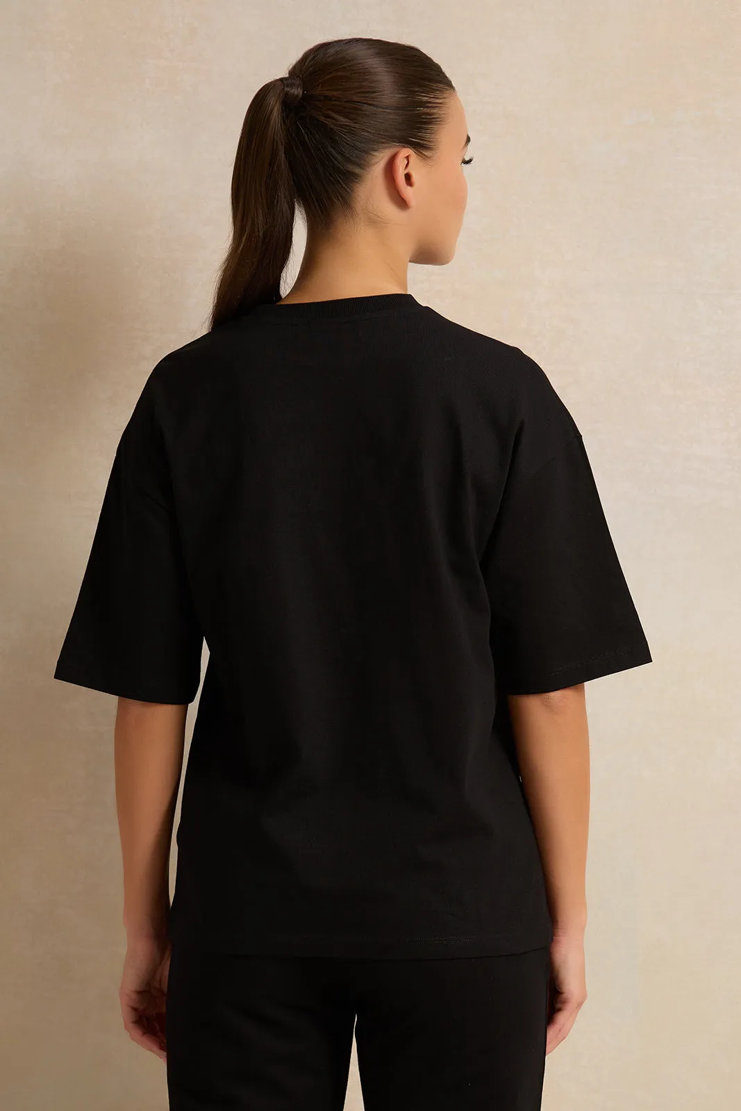 Women Black Drop Shoulder Printed T-Shirt sold by Redtag product image thumbnail 3