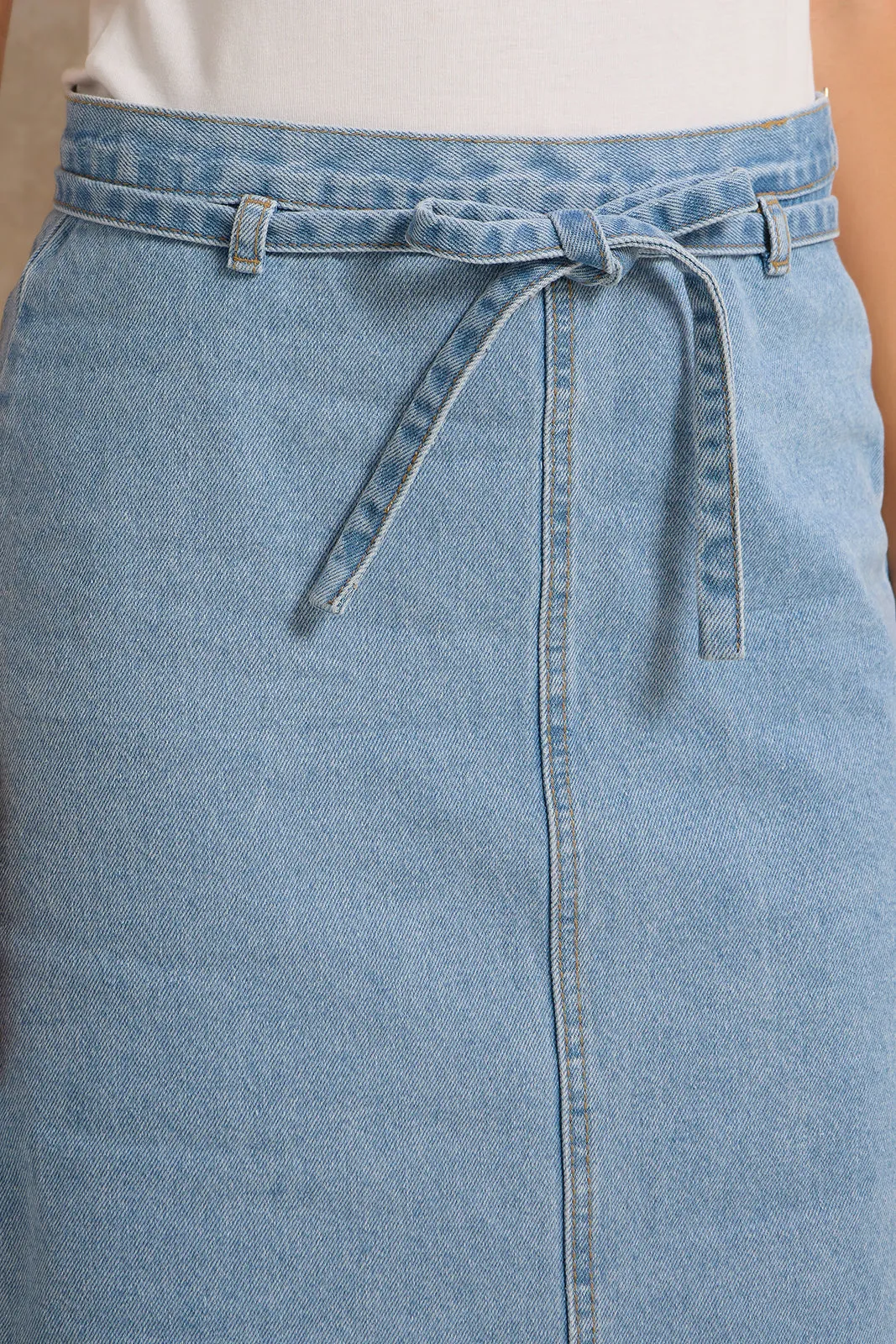 Women Blue Denim Straight Skirt sold by Redtag