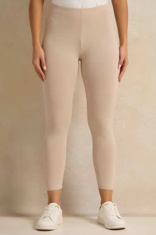 Women Beige Plain Leggings Set (Pack Of 2) sold by Redtag