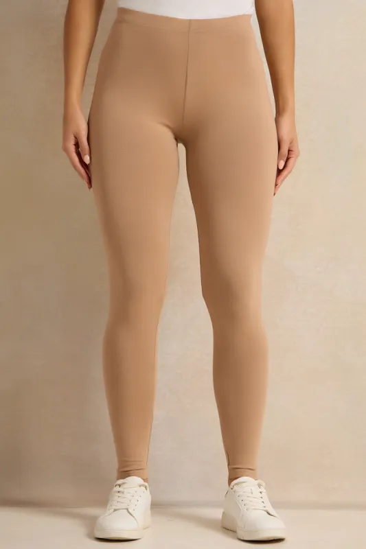 Women Beige Long Length Leggings sold by Redtag