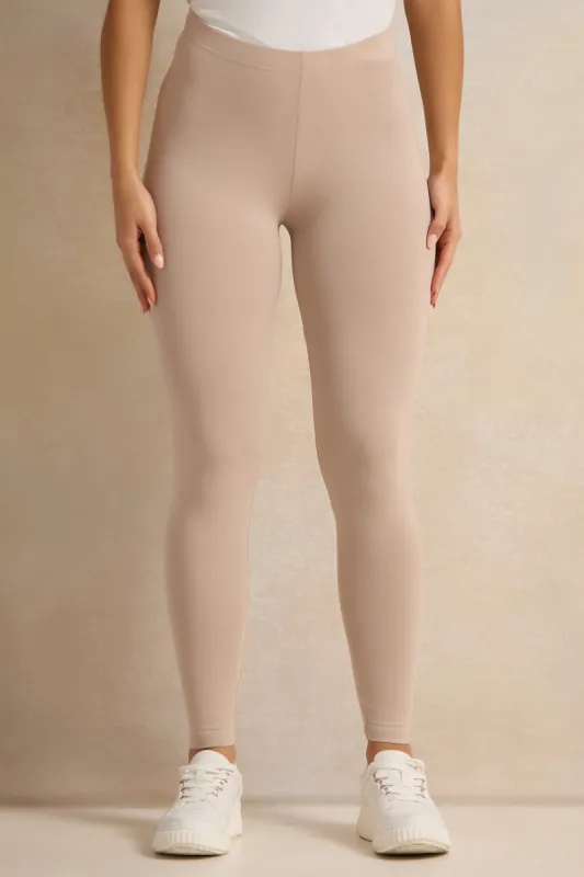 Women Beige Long Length Leggings sold by Redtag
