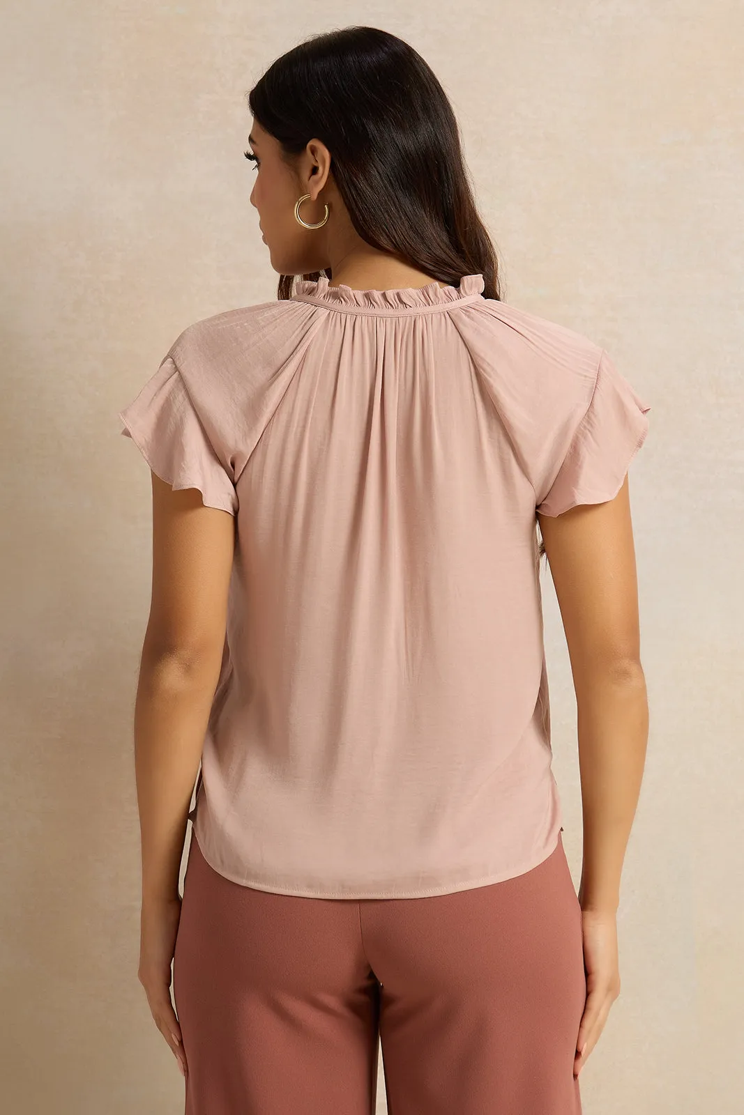 Women Pink Ruffle Sleeve Satin Top sold by Redtag product image thumbnail 3
