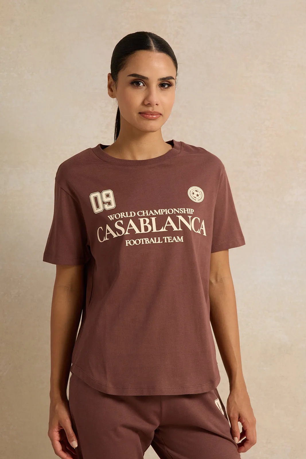 Women Brown Active Printed T-Shirt sold by Redtag