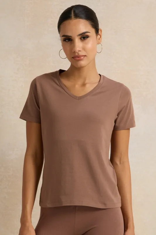 Women Brown V Neck T-Shirt sold by Redtag