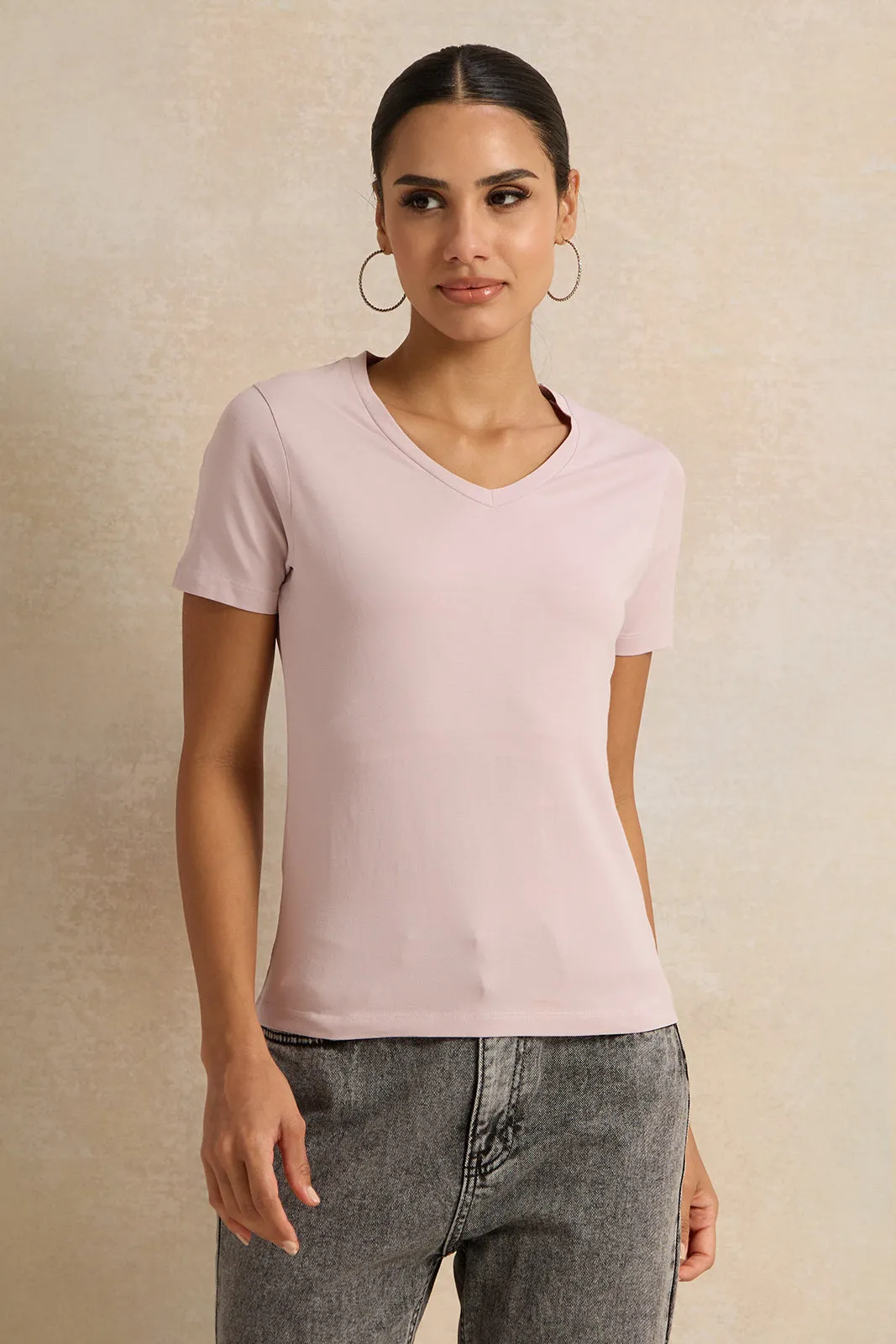 Women Lilac V Neck T-Shirt sold by Redtag