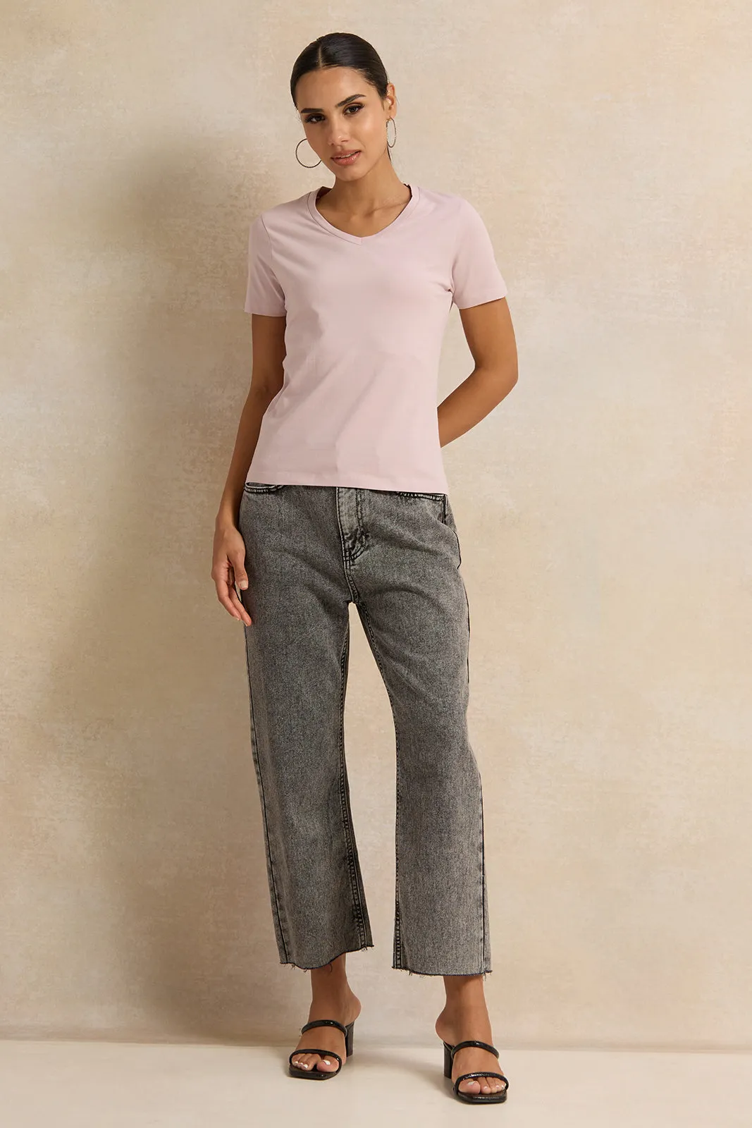 Women Lilac V Neck T-Shirt sold by Redtag product image thumbnail 2