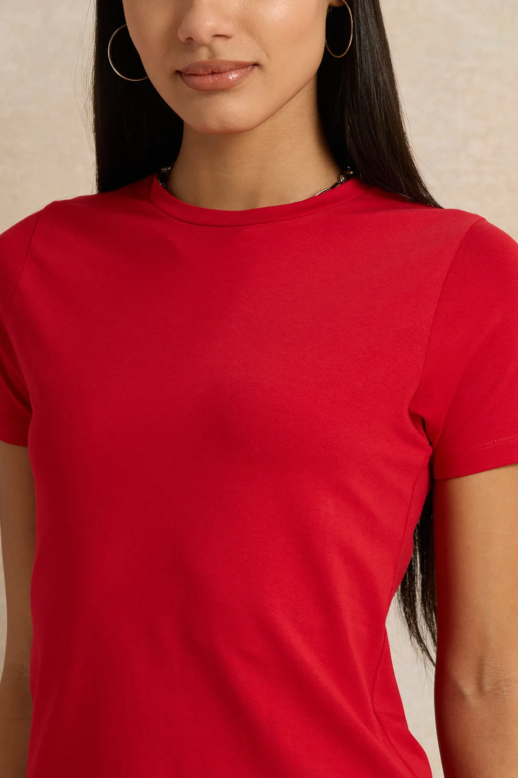 Women Red Round Neck T-Shirt sold by Redtag product image thumbnail 4