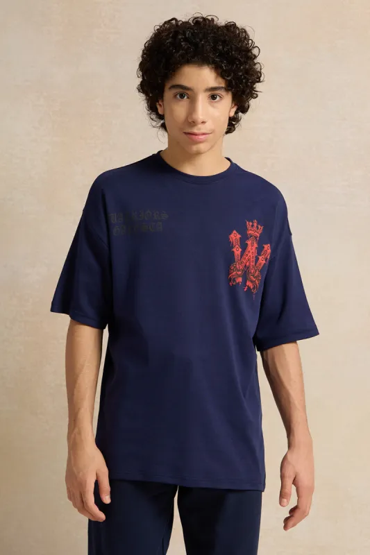 Senior Boys Navy W Warriors  Printed Oversize T-shirt sold by Redtag