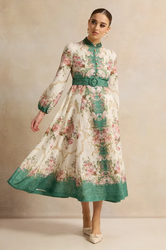 Women Ivory And Green Belted Dress sold by Redtag