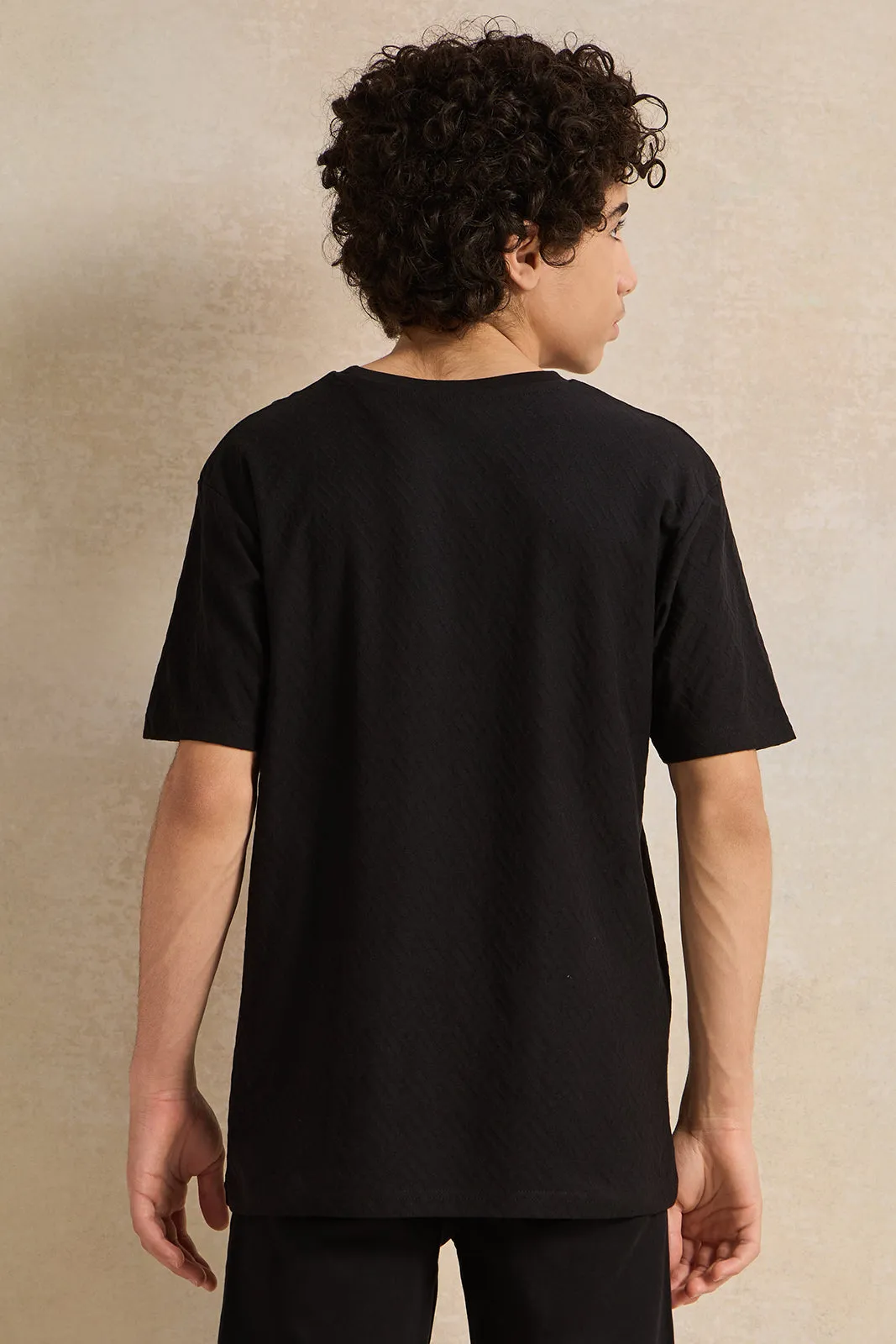Senior Boys Black Solid T-Shirt sold by Redtag product image thumbnail 3