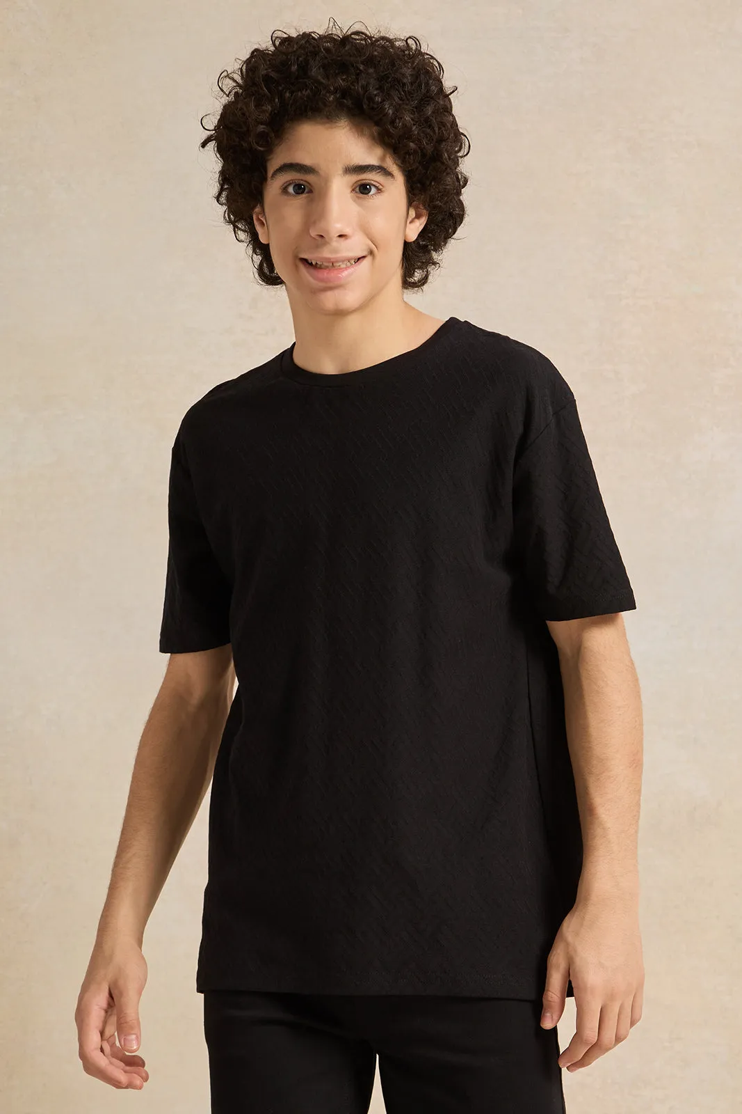 Senior Boys Black Solid T-Shirt sold by Redtag