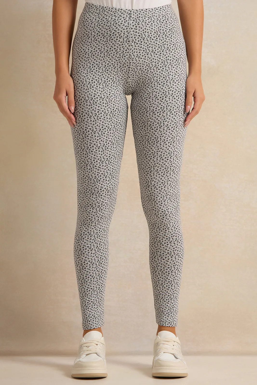 Women Grey Printed Leggings sold by Redtag