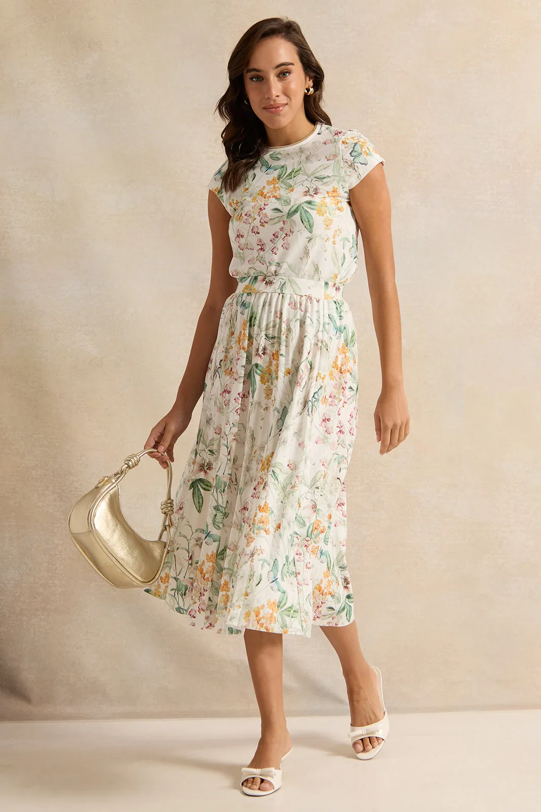 Women White Floral Print Pleated Skirt sold by Redtag product image thumbnail 2