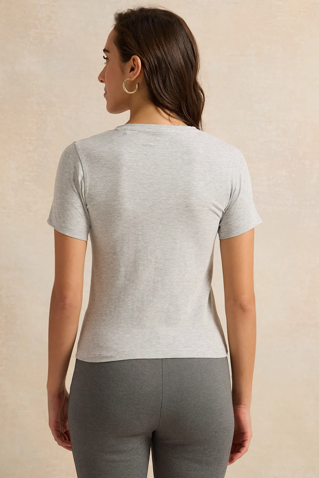 Women Grey Melange Short Sleeve T-Shirt sold by Redtag product image thumbnail 3
