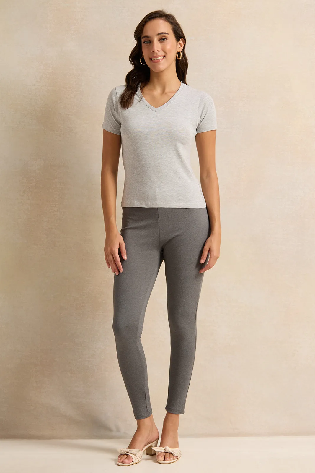 Women Grey Melange Short Sleeve T-Shirt sold by Redtag product image thumbnail 2