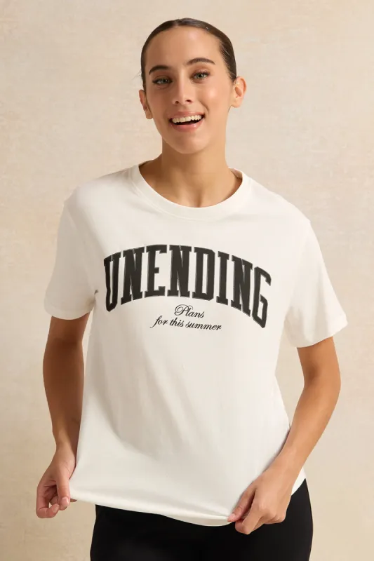 Women Ivory Printed Oversized T-Shirt sold by Redtag