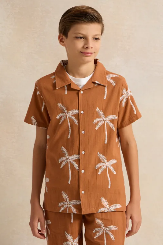 Senior Boys Rust Allover Print Short Sleeve Shirt With T-Shirt (2 Piece) sold by Redtag