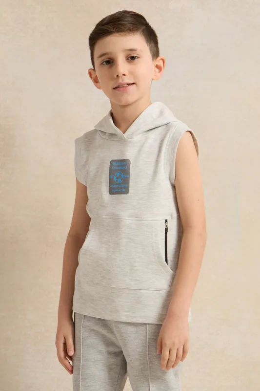 Boys Grey Sleeve Less Hooded T-shirt made by Redtag
