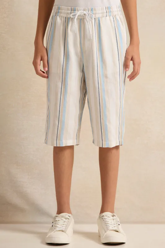 Senior Boys White Stripe Shorts sold by Redtag