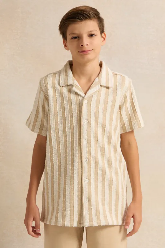 Senior Boys Beige Stripe Shirt sold by Redtag