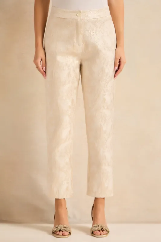 Women Beige Jacquard Wide Leg Trousers sold by Redtag