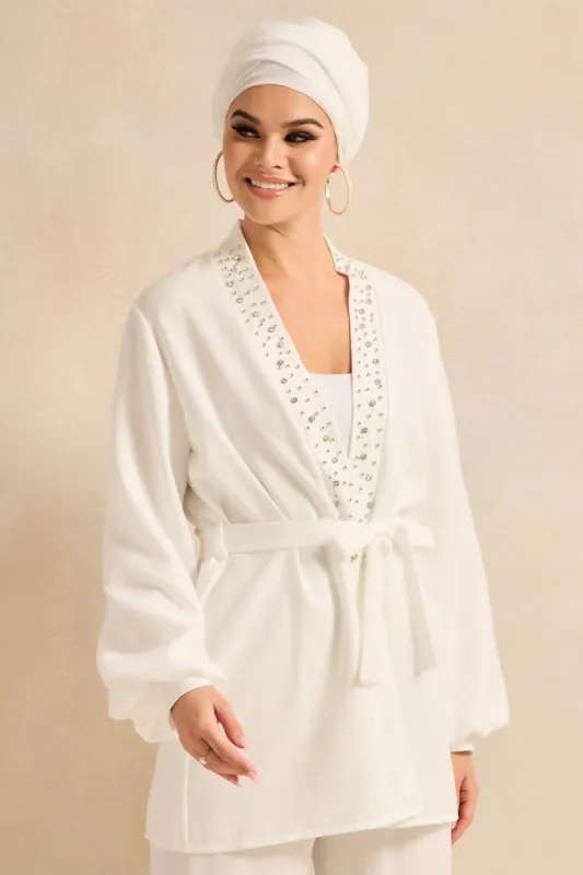 Women White Embellished Open Front Shirt sold by Redtag