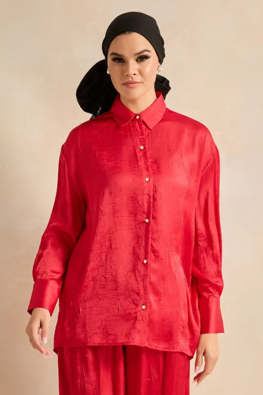 Women Red Collared Shirt sold by Redtag